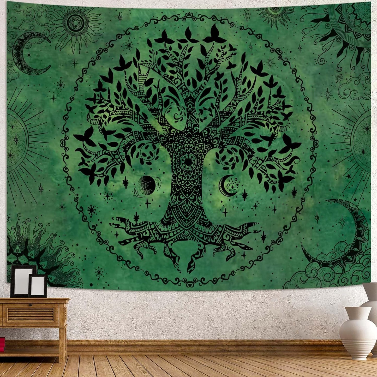 Lunerfex Tree of Life Mandala Tapestry Boho Tapestry for Bedroom Green Tapestries Wall Hanging Living Room Wall Art and Home Decor 60x80