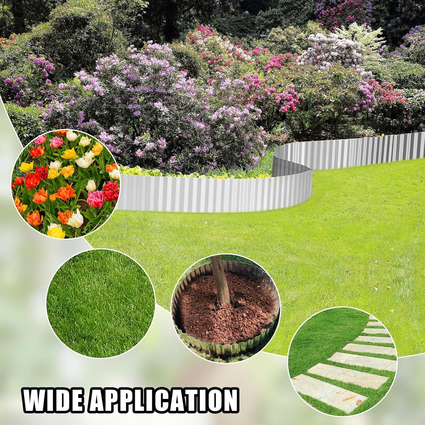 Corrugated Metal Garden Edging - 6 Inch X 40 FT Landscape Edging Border, Flexible Border for Garden Fence, Flower Bed, and Lawn (Silver)