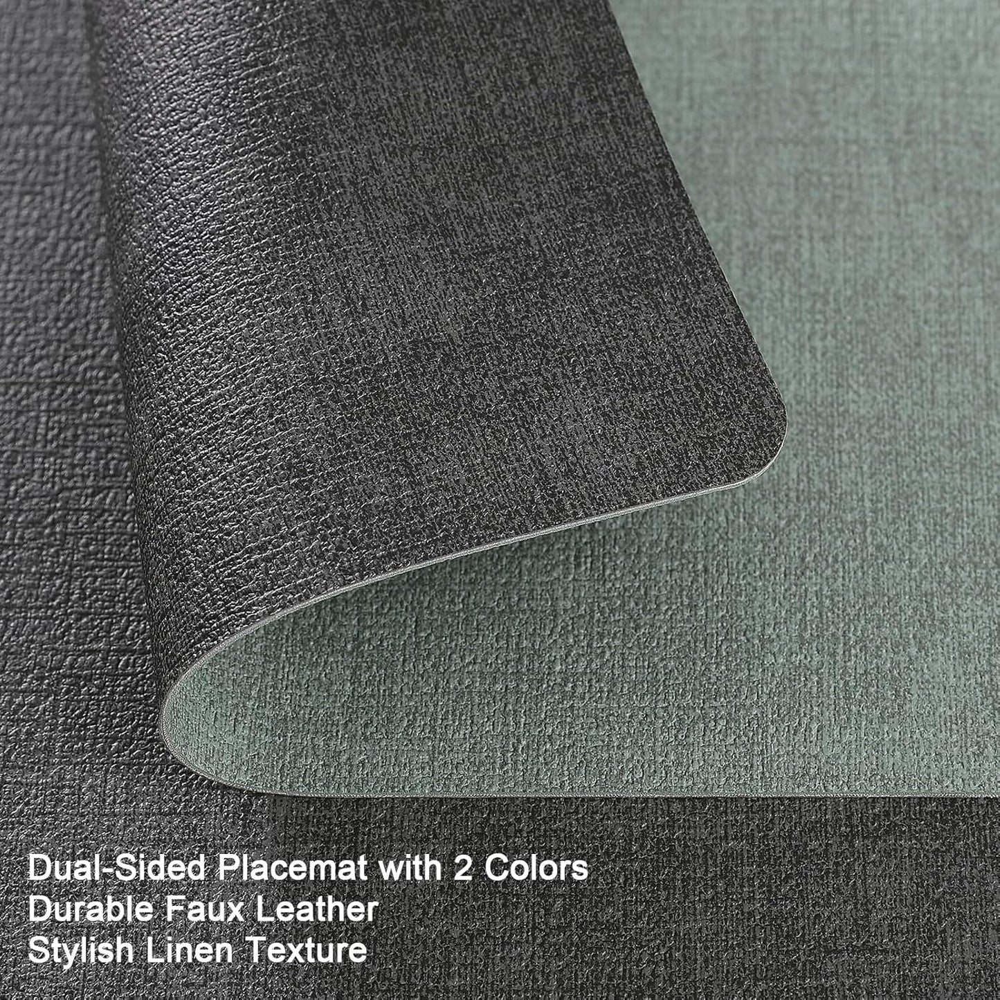 Myir JUN Dual Sided Faux Leather Placemats Set of 8 for Indoor Outdoor Dining Tables, Square Non-Slip Washable Wipeable Table Mats (Gray Sage Green, Set of 8)