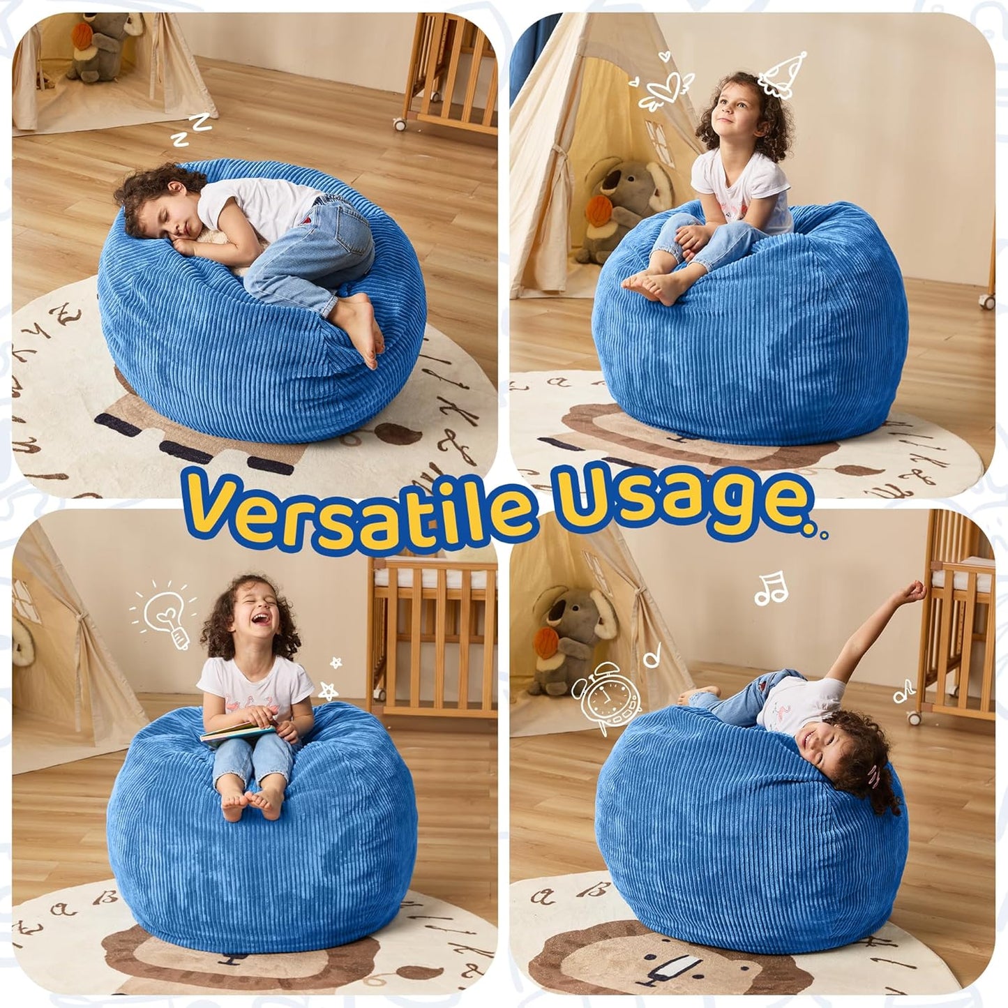 Bean Bag Chairs Teardrop Bean Bag Chair Beanbag Chair with Memory Foam Filled Machine Washable Cover for Living Room, Bedroom (Small,Blue)