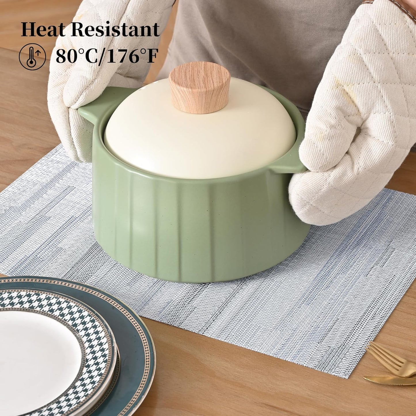 Leetaltree LightSteel Blue Placemats Set of 6 - Heat Resistant Non-Slip Place mats for Dining Table, Washable Durable PVC Vinyl Woven Table Mats(LightSteel Blue, 6)