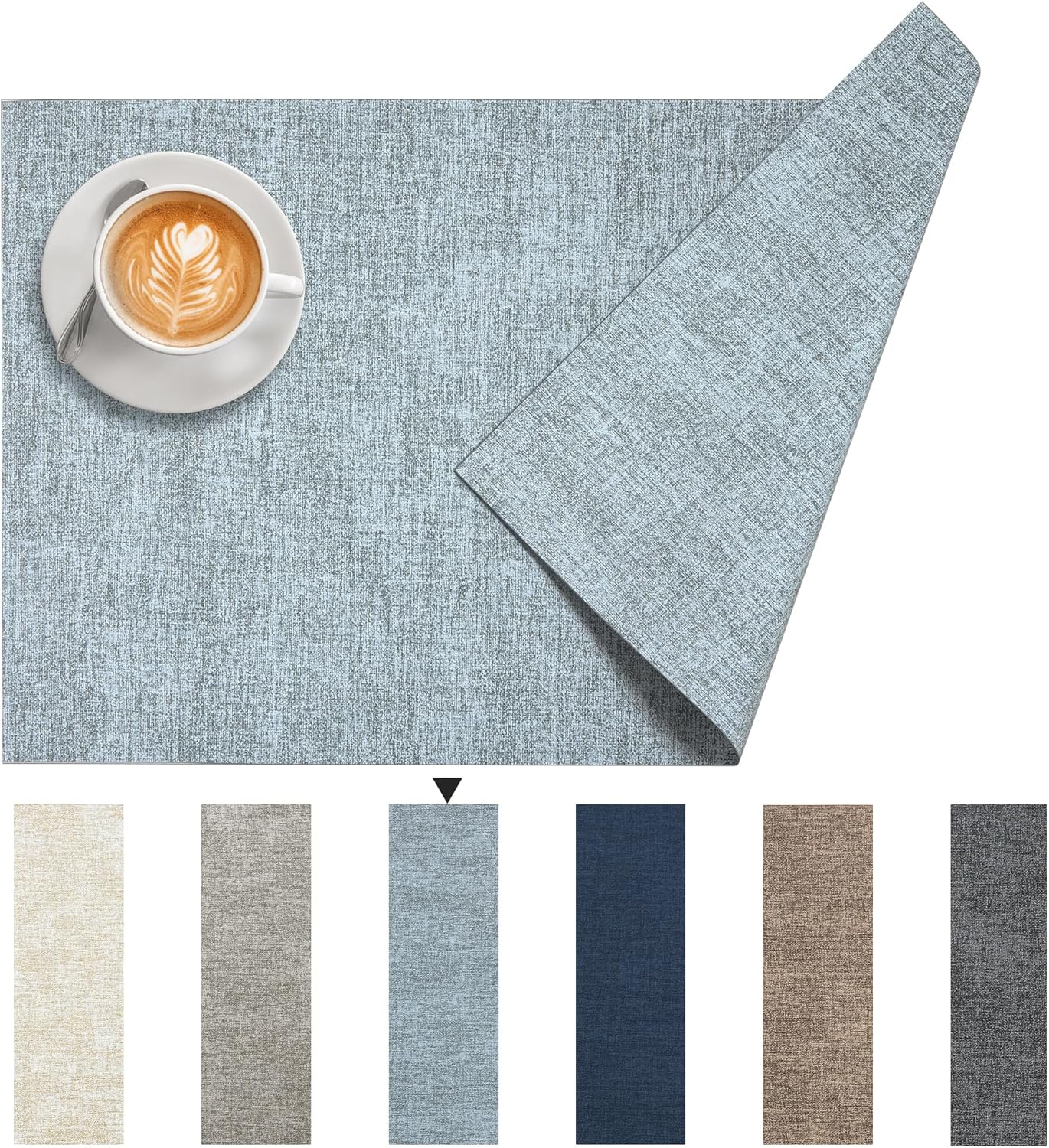 DOLOPL Placemats Set of 12, Reversible Wipeable & Heat Resistant Place Mats, Modern Faux Leather Table Mats for Kitchen, Neutral Waterproof Tablemats for Dining Table Decor, Wedding, Party(Dusty Blue)