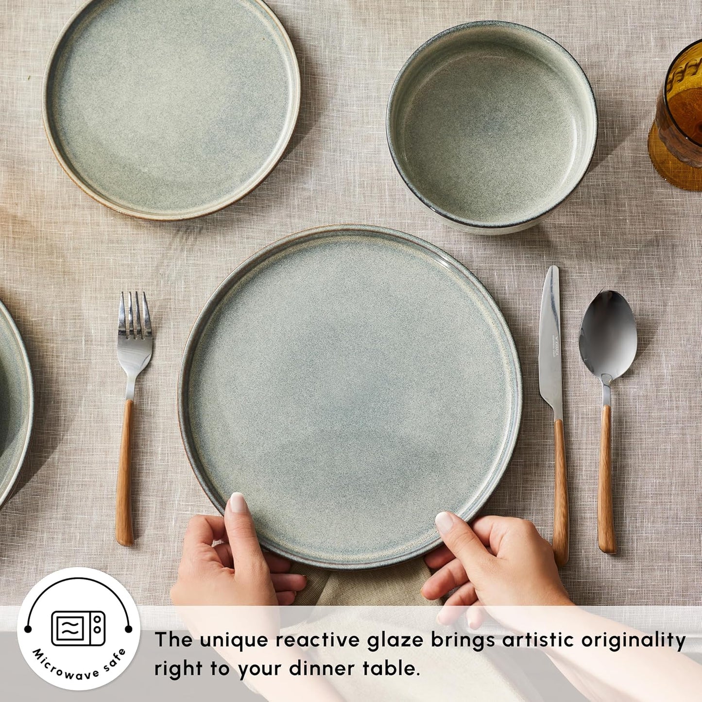 Karaca New Skal 18-Piece Dinnerware Sets for 6 People, Modern Design, Stoneware Dinner Set, Kitchen Plates Bowls, Reactive Glaze Dishwasher & Microwave Safe Dish Set