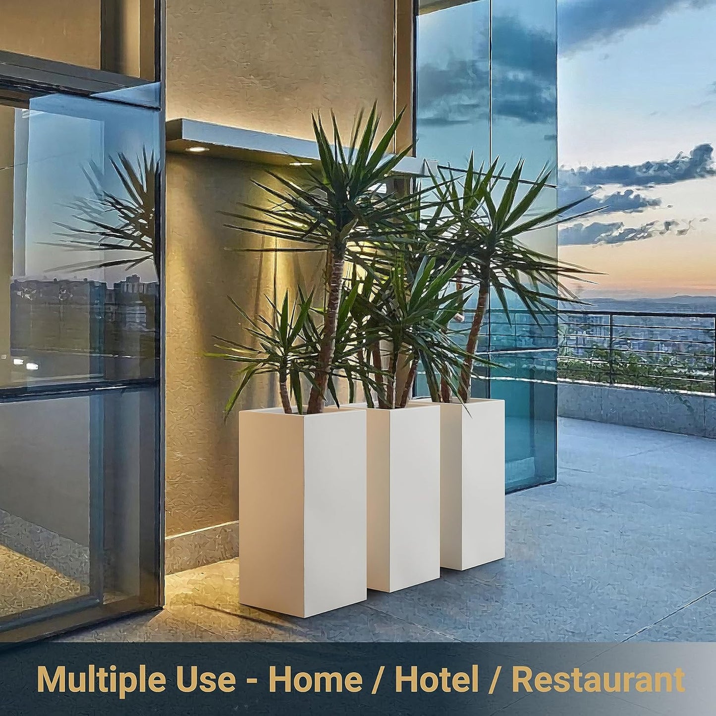 Metallic Heavy Large Planter Box for Outdoor or Indoor, Tall Metal Planters, Rectangular Flowerpot for Front Porch, Garden, Patio 25Pounds Pure White, No Assembly 1 Pack