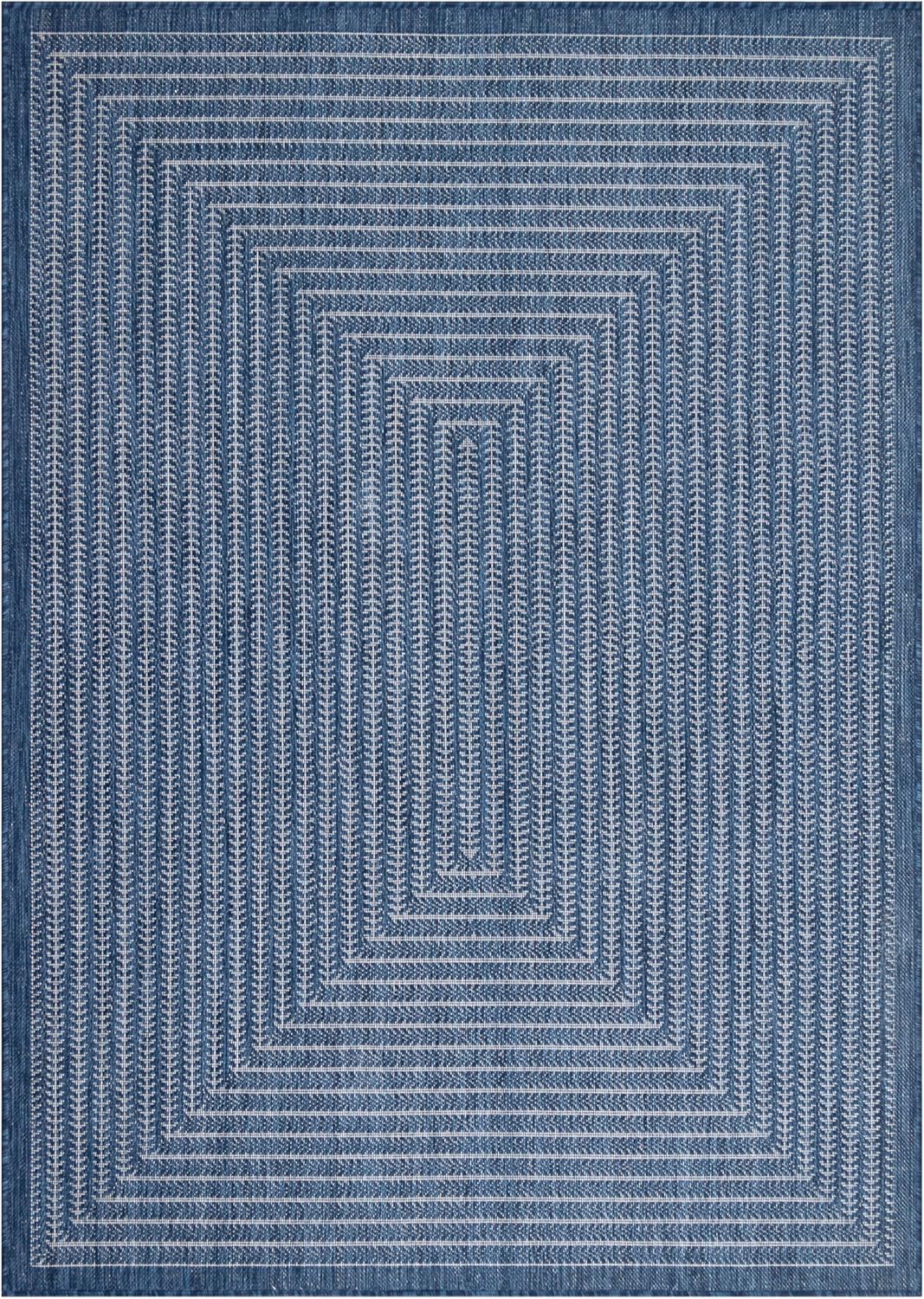 Adiva Rugs Outdoor Indoor Area Rug, Weather Resistant, Easy to Clean, Stain Resistant Floor Mat for Dining Room, Backyard, Deck, Patio (Navy Weiss, 8' x 10')