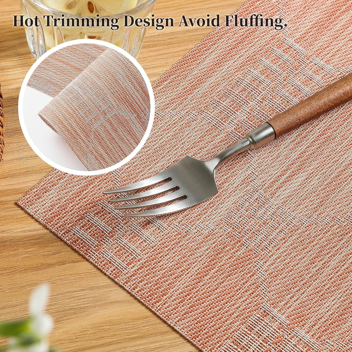 Leetaltree Coral Placemats Set of 8 - Heat Resistant Non-Slip Place mats for Dining Table, Washable Durable PVC Vinyl Woven Table Mats(Coral, 8)