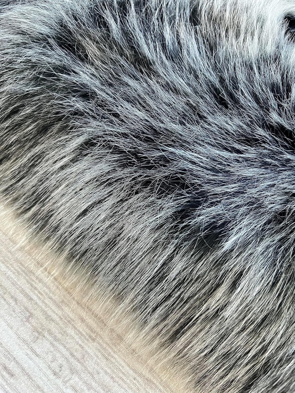 LAMBZY Faux Sheepskin Super Soft Hypoallergenic Free Shape Silky Shag Rug, Luxury Shaggy Silky Plush Carpet for Bedrooms Living Kids Room Sofa Rugs (Black with White Tips, Sexto 6 Pelts 6'x6')