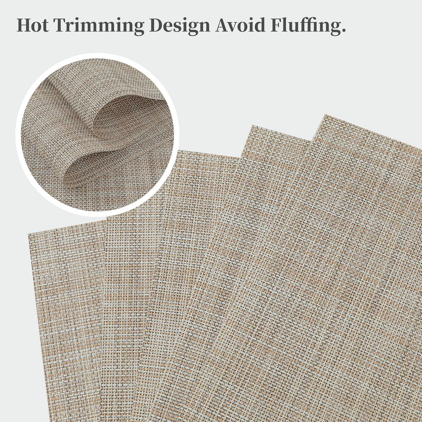 Leetaltree Linen Yellow Placemats Set of 4 - Heat Resistant Non-Slip Place mats for Dining Table, Washable Durable PVC Vinyl Woven Table Mats(Linen Yellow, 4)