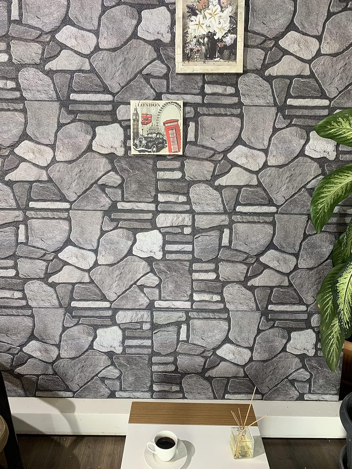 Dundee Deco 3D Wall Panels - Cladding Grey Charcoal Ash Stone Look Wall Paneling, Styrofoam Facing for Interior and Exterior Applications, DIY, Sample, Size 10 x 10 in.