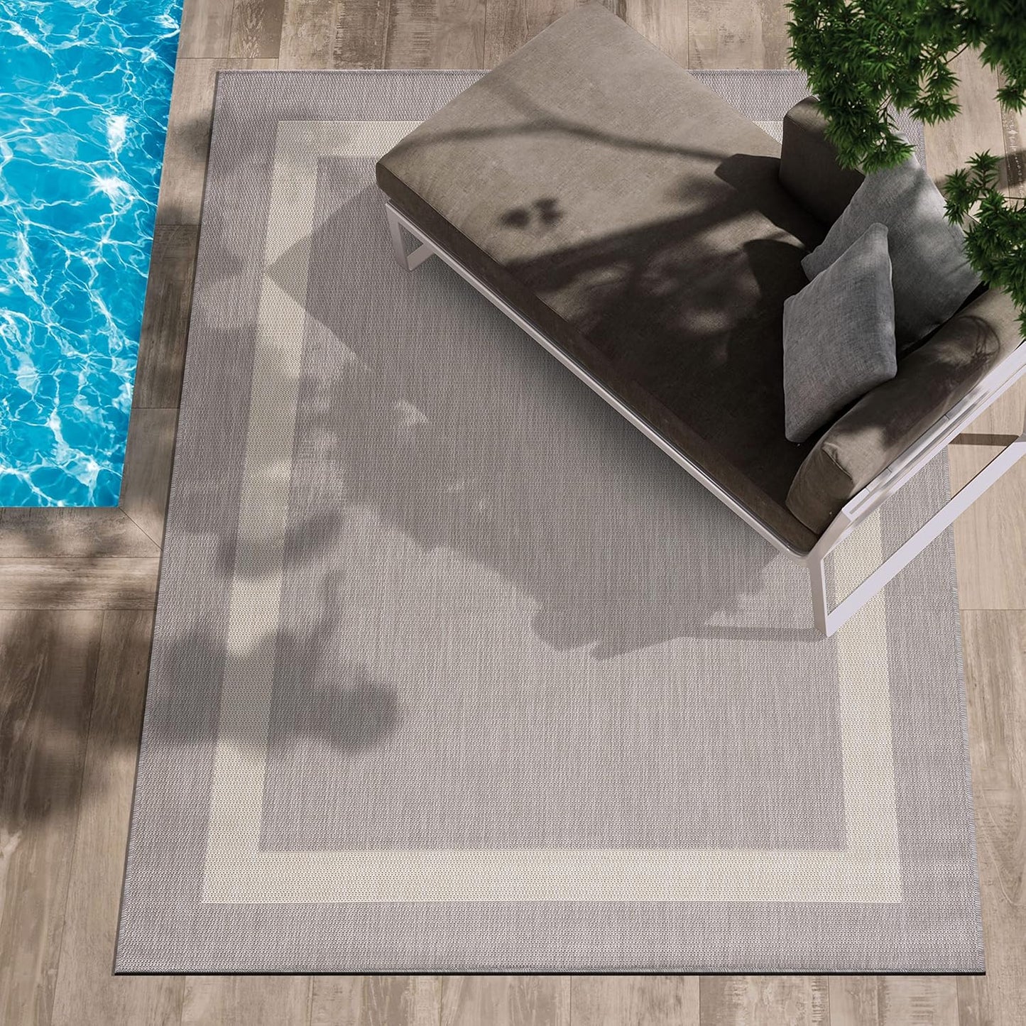 CAMILSON Outdoor Rug 9x12,Large Modern Outside Rugs for Patios Porches Waterproof Durable Washable Non-Shedding, Easy-to-Clean Indoor Outdoor Area Carpet (9 x 12, Bordered - Gray/White)