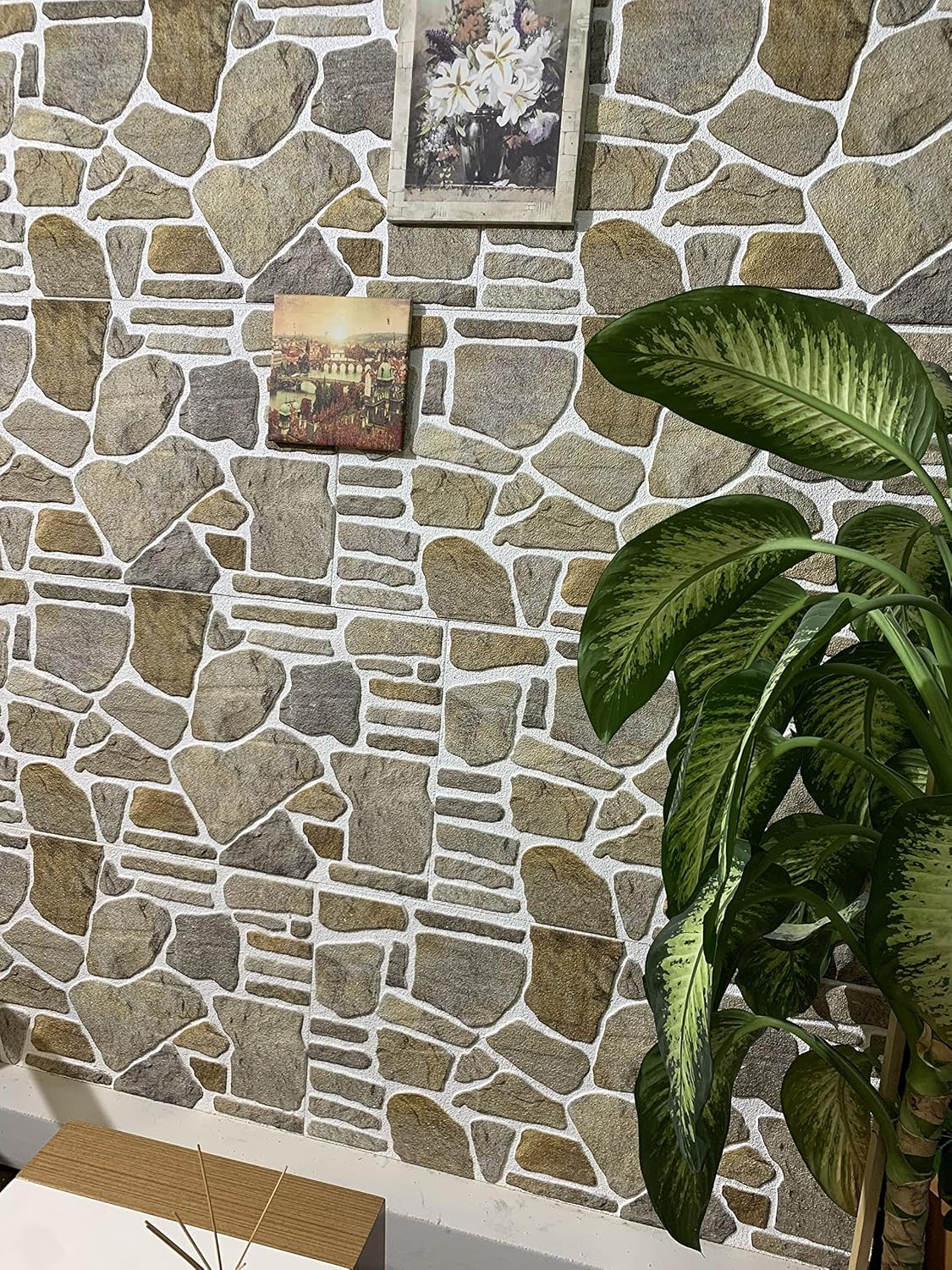 Dundee Deco 3D Wall Panels - Cladding Grey Caramel White Stone Look Wall Paneling, Styrofoam Facing for Interior and Exterior Applications, DIY, Sample, Size 10 x 10 in.