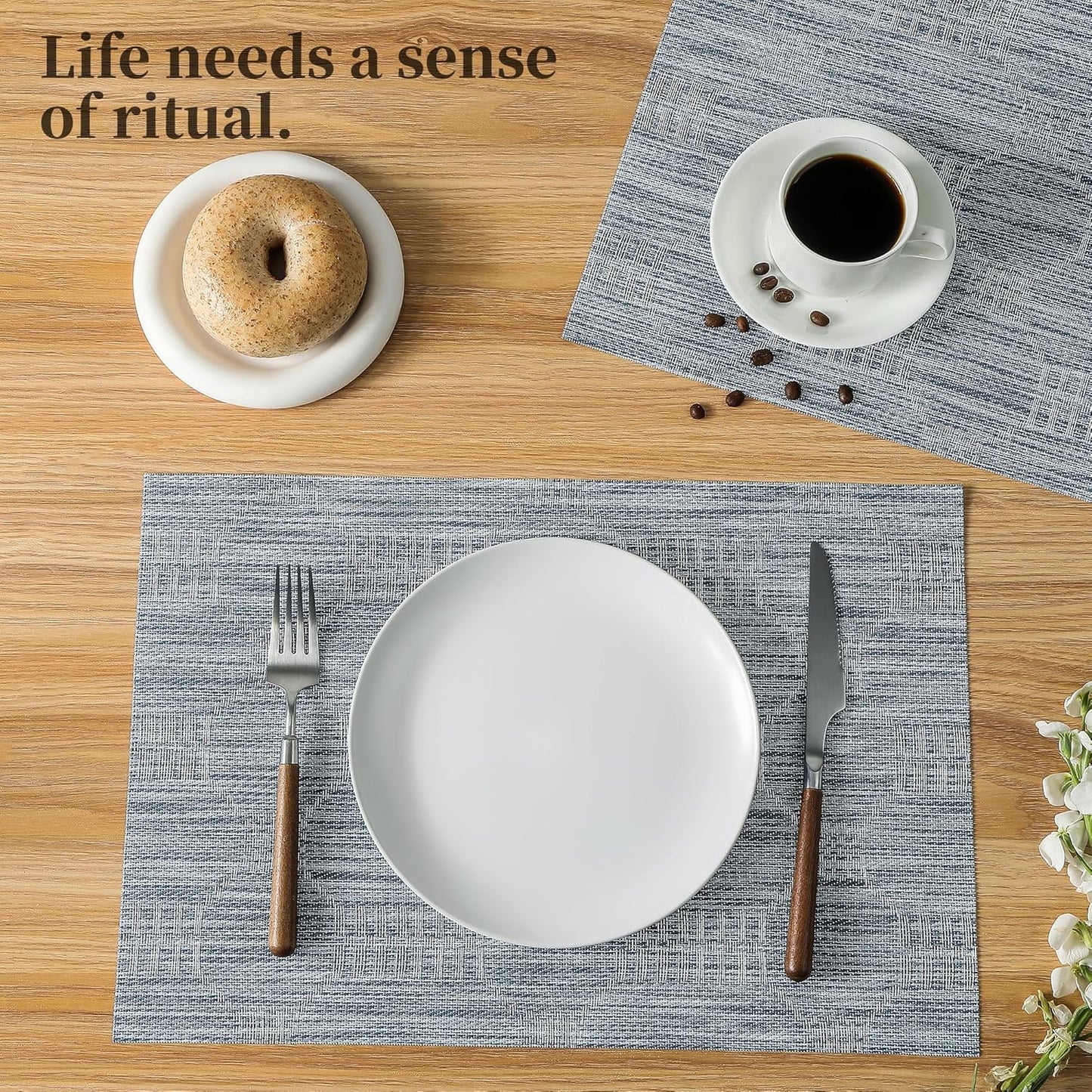 Leetaltree Jacquard Blue Placemats Set of 12 - Heat Resistant Non-Slip Place mats for Dining Table, Washable Durable PVC Vinyl Woven Table Mats(Jacquard Blue, 12)