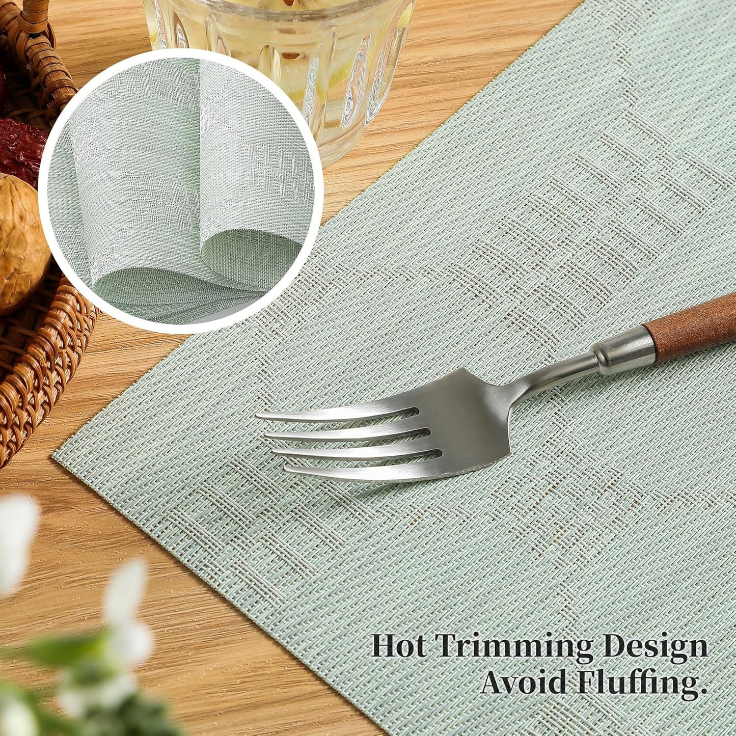 Leetaltree Mint Cream Placemats Set of 6 - Heat Resistant Non-Slip Place mats for Dining Table, Washable Durable PVC Vinyl Woven Table Mats(Mint Cream, 6)