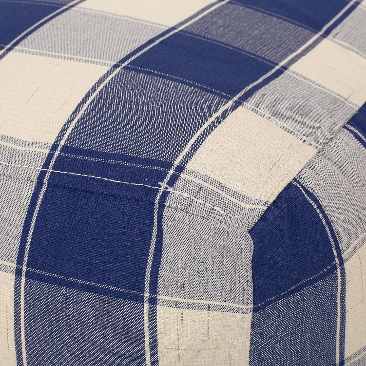 GDFStudio Modern Fabric Checkered Cube Pouf Ottoman Foot Stool - Bean Bag Floor Chair - Foot Rest Couch for Living Room Bedroom,Ivory and Navy Blue,16"" x 16"" x 16"", 313655N