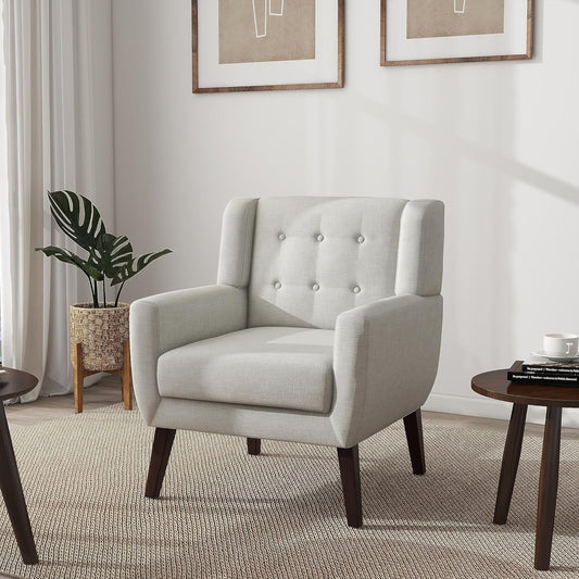 UIXE Accent Chair Modern Upholstered Armchair, Comfy Living Room Arm Chairs Mid Century Single Sofa Reading Side Seat for Bedroom, Home Office - Beige