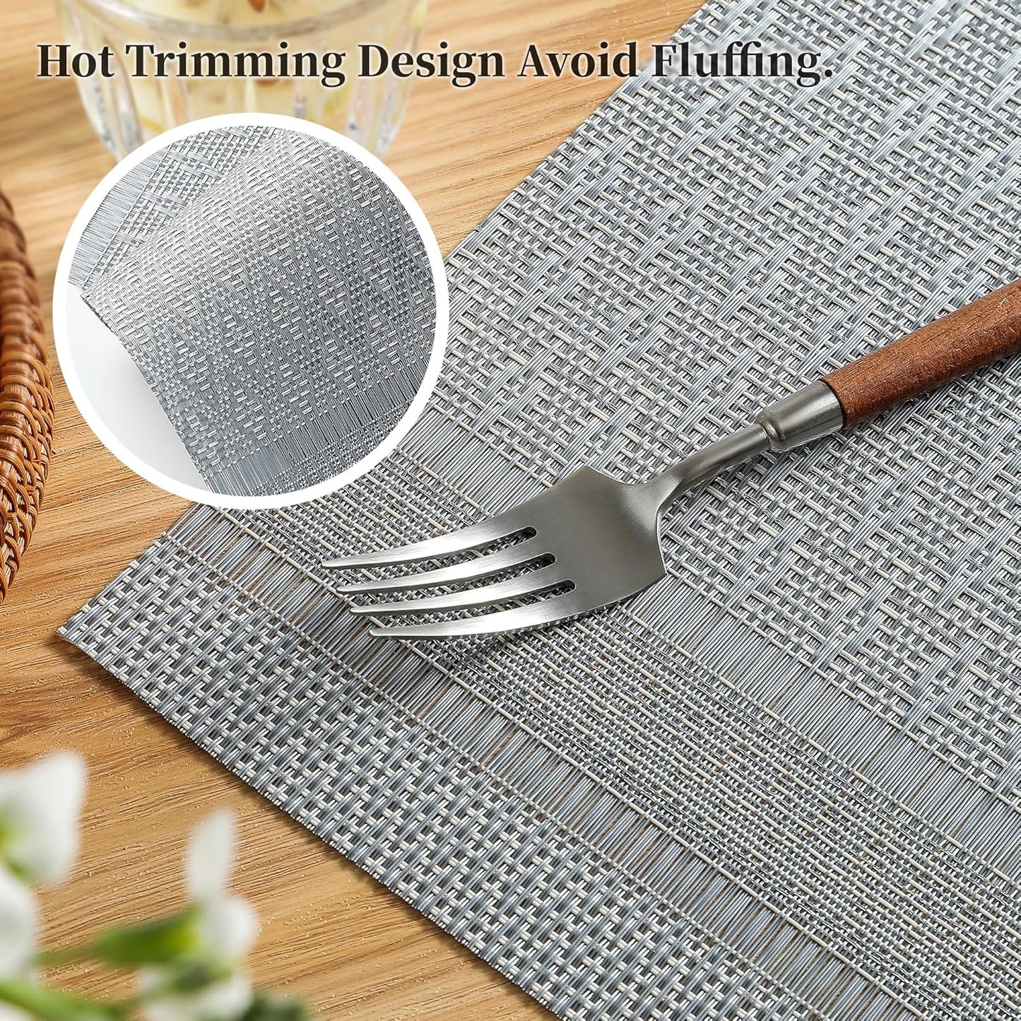 Leetaltree Lunar Grey Placemats Set of 4 - Heat Resistant Non-Slip Place mats for Dining Table, Washable Durable PVC Vinyl Woven Table Mats(Lunar Grey, 4)