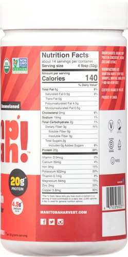 Manitoba Harvest Hemp Yeah! Organic Max Protein Powder, Unsweetened, 16oz; with 20g Protein and 4.5g Omegas 3&6 per Serving, Keto-Friendly, Preservative Free, Non-GMO, Packaging May Vary
