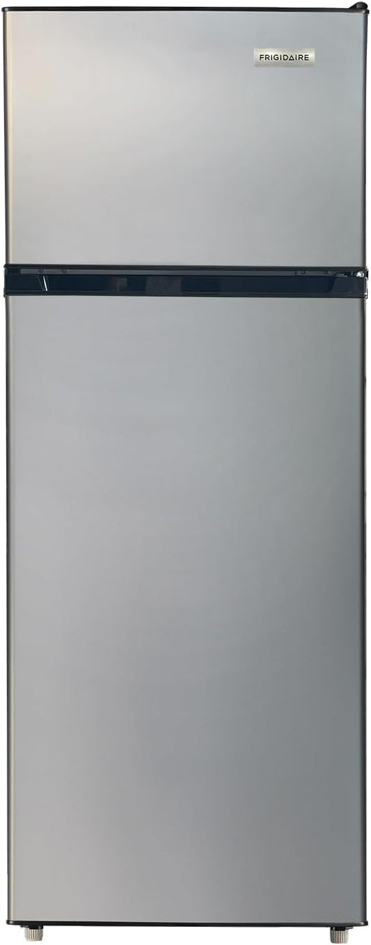 Frigidaire, 2 Door Apartment Size Refrigerator with Freezer, 7.5 cu ft, Adjustable Spill-Proof Shelves, Door & Crisper Bins, Platinum Silver, Garage Ready