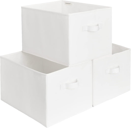 StorageWorks Storage Baskets for Shelves, Foldable Fabric Closet Storage Bins with Handles, Fabric Storage Bins Clothes Organizer, White, 3-Pack, Extra Large