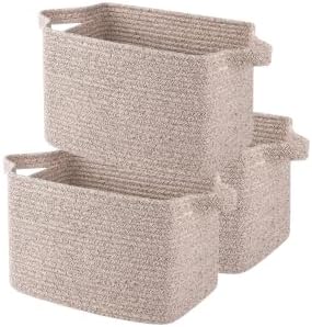 OIAHOMY Storage Basket, Woven Baskets for Storage, Cotton Rope Basket for toys,Towel Baskets for Bathroom - Pack of 3, Pure Brown