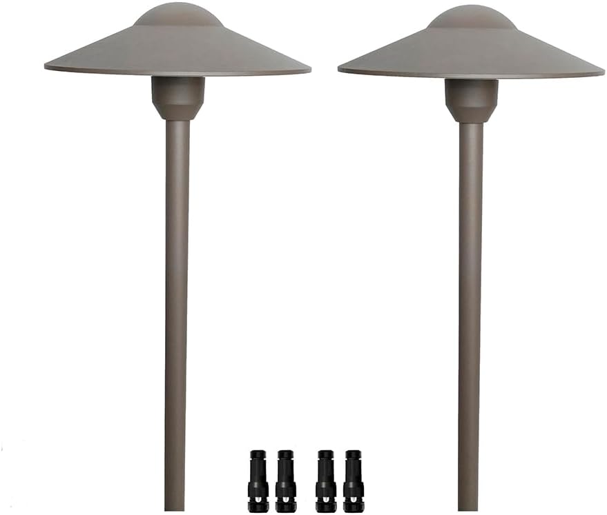 Arrownine Cast Aluminum Low Voltage Outdoor Pathway Light Walkway Landscape Path Lights Included Ground Spike,Wire Connectors Free Replaceable 3 Watts G4 LED Bulb Warm White 2-Pack Bronze Finish