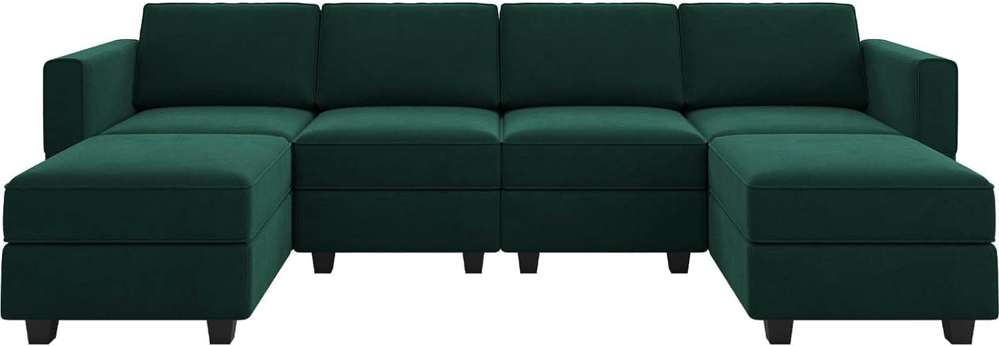 Belffin Modular Sectional Sofa Oversized U Shaped Sectional Couch with Reversible Chaise Velvet Modular U Shape Sofa with Storage Seat Green
