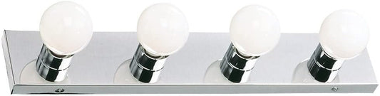 Design House Vanity Lighting, Steel Construction, 4 Vanity Lights, Dimmable, Uses four 60W Bulbs, Polished Chrome, 24.0 In. W x 4.3 In. H x 2.0 In. D, 500892