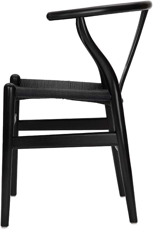 Tomile Solid Wood Wishbone Chair Y Chair Mid-Century Armrest Dining Chair, Hemp Seat (Ash Wood Black., Pack of 1)