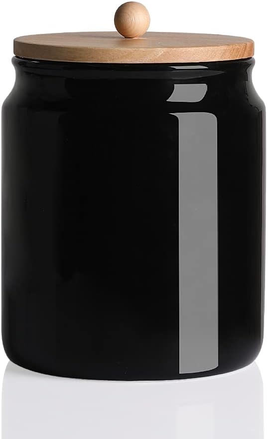 Sweejar Ceramic Kitchen Canisters, 58 FLOZ Porcelain Food Storage Jar with Airtight Seal Wooden Lid, Home Container Serving for Coffee Beans, Tea-leave, Sugar, Salt and More, Tool Bucket (Black)