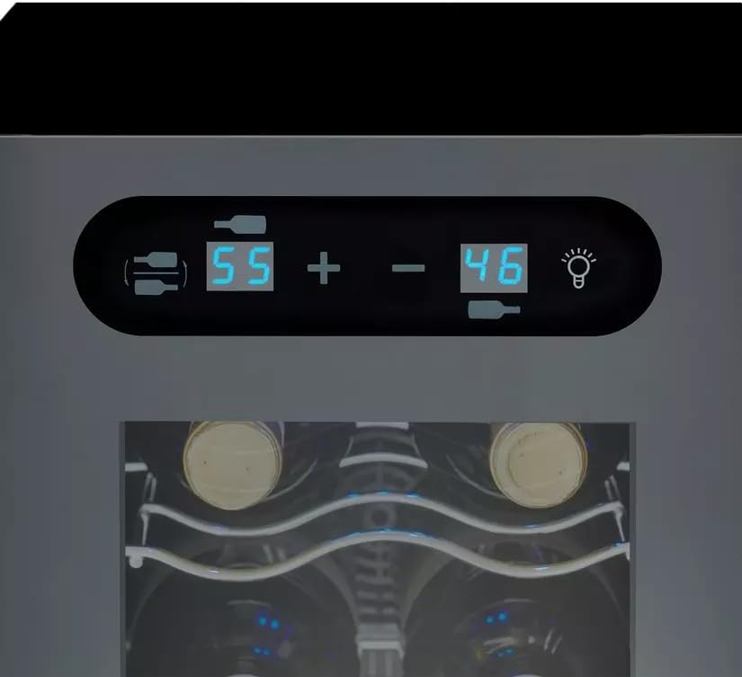 Wine Enthusiast 18-Bottle Slimline Dual Zone Wine Cooler - Energy Efficient Freestanding Wine Refrigerator - Upright Bottle Storage, Adjustable Thermostat, Digital Touchscreen (20.5” x 10.7" x 36.8”)