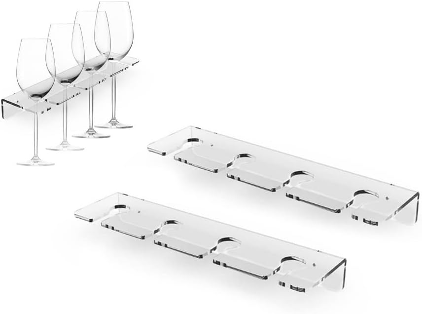 WANLIAN Wine Glass Holder - Wall Mounted Acrylic, Pack of 2 - Reception Party & Kitchen Tableware Storage Rack