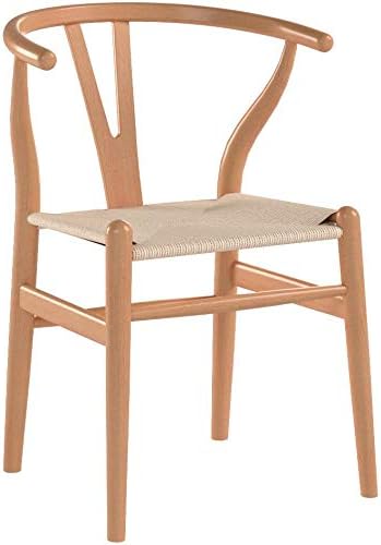 POLY & BARK Weave Dining Chairs – Mid-Century Modern Wishbone Dining Chairs with Arms, Solid Wood Frame, Indoor Use – Natural – Set of 2 - Ideal for Dining Room, Kitchen or Stylish Accent Setting
