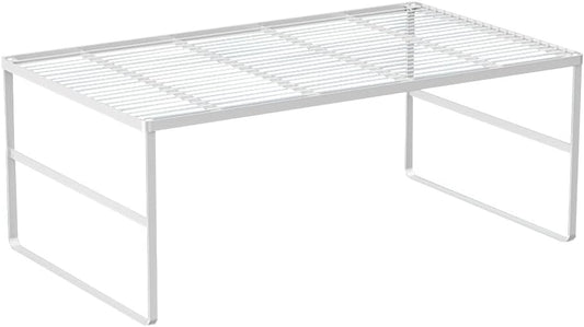 Kitchen Cabinet Storage Shelf Stackable Wire Spice Rack Organizer Heavy Duty Space Saver for Bathroom Bedroom Closet Laundry Room Office Countertop - White, Pack 1