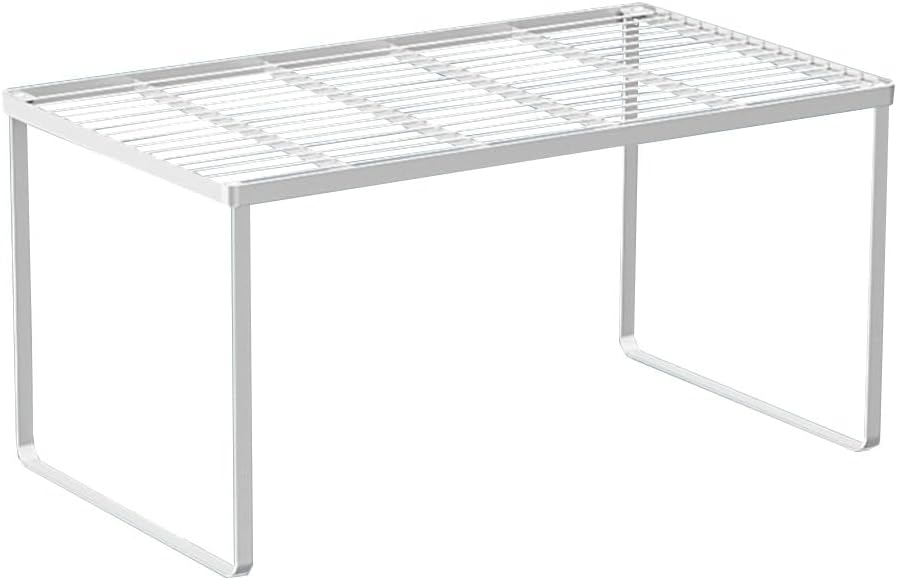 Kitchen Cabinet Storage Shelf Stackable Wire Spice Rack Organizer Heavy Duty Space Saver for Bathroom Bedroom Closet Laundry Room Office Countertop - White, Pack 1