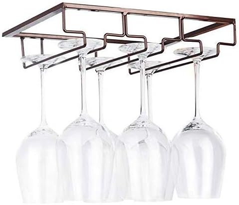 Wine Glass Rack - Under Cabinet Stemware Wine Glass Holder Glasses Storage Hanger Metal Organizer for Bar Kitchen Brown