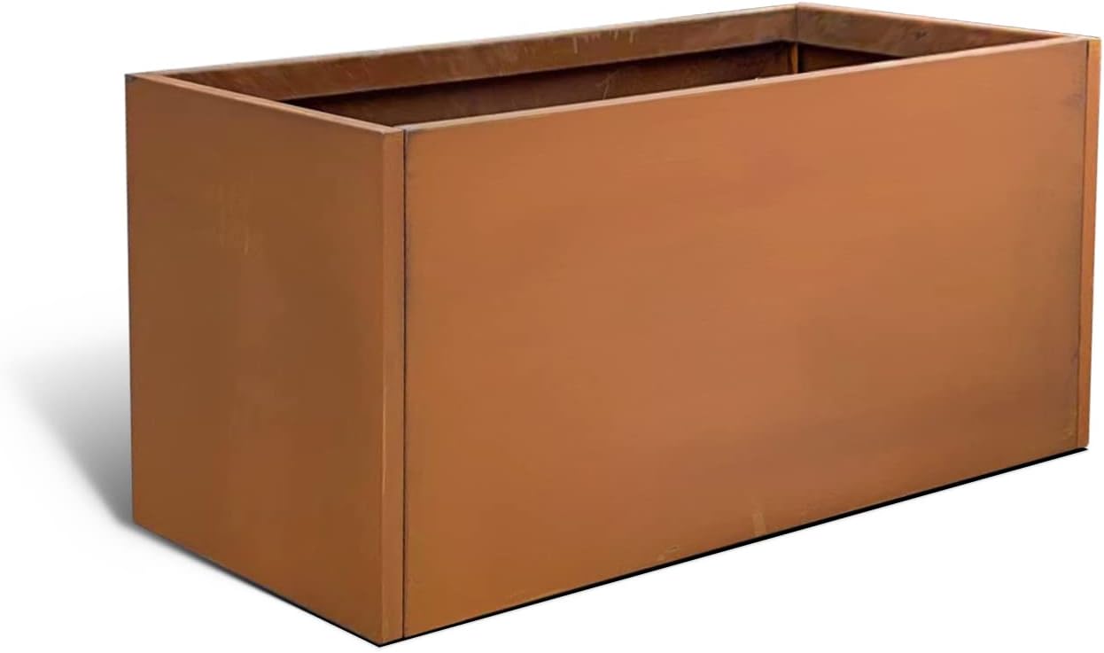 Corten Steel Corner Metal Planter Box Garden Steel Planter Pot for Patio Modern Farmhouse Rustic Design (L36 x W12 x D16, Rusted)