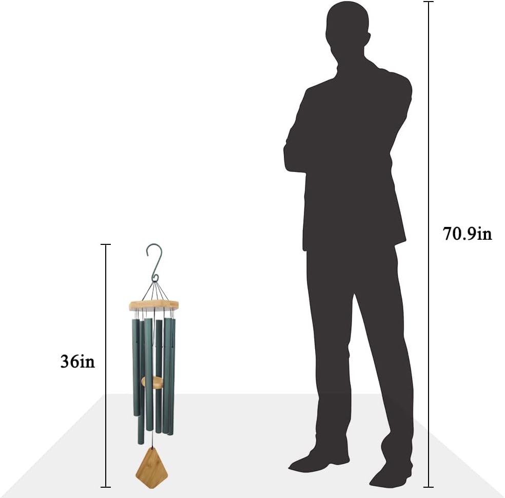 Wind Chimes Outdoor Deep Tone, 36 Inches Large WindChimes Outdoor Sympathy Windchime for Mom/Housewarming/Christmas, Garden Chimes for Outside Decoration. Green