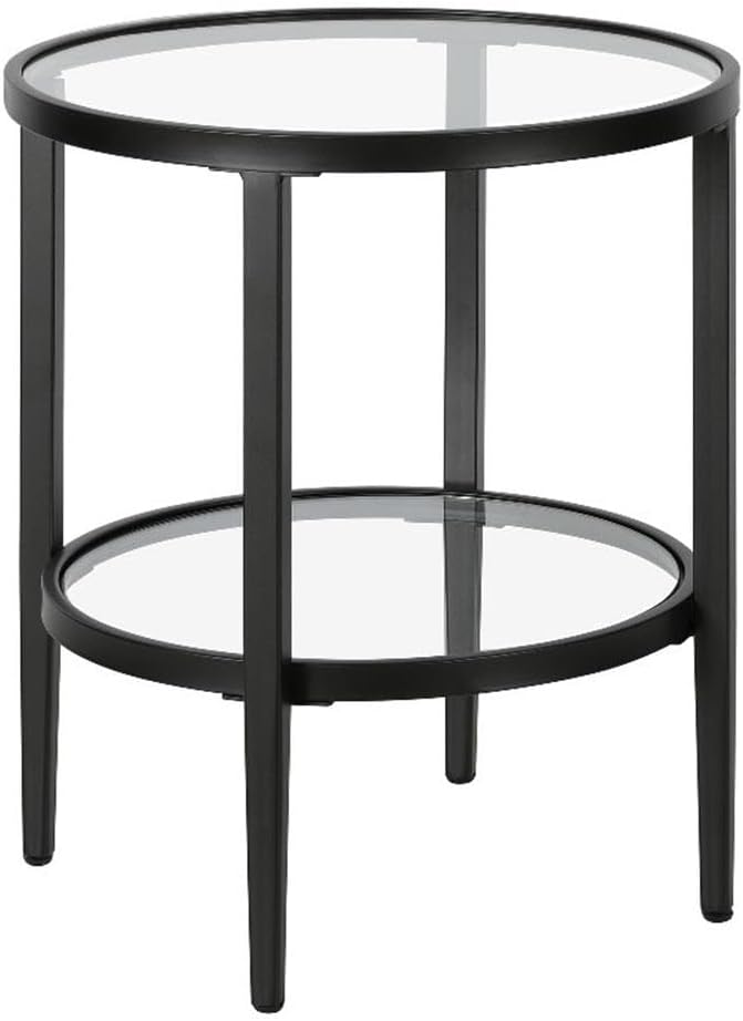 Henn&Hart 20" Wide Round Side Table with Glass Shelf in Blackened Bronze, Table for Living Room, Bedroom