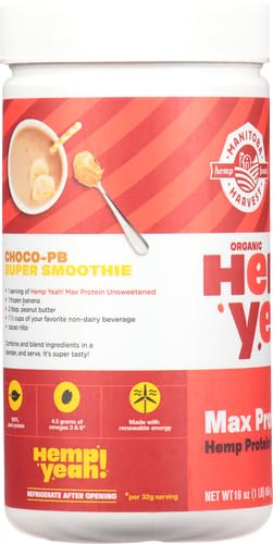 Manitoba Harvest Hemp Yeah! Organic Max Protein Powder, Unsweetened, 16oz; with 20g Protein and 4.5g Omegas 3&6 per Serving, Keto-Friendly, Preservative Free, Non-GMO, Packaging May Vary
