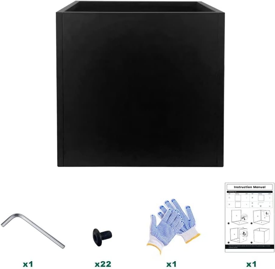 Galvanized Steel Planter Box Black Metal Planter Large Square Indoor Outdoor Planters Cube Steel Heavy Duty Flower Pot 32Inch Powder Coating Modern Commercial Residential for Patio, Deck, Yard, Garden