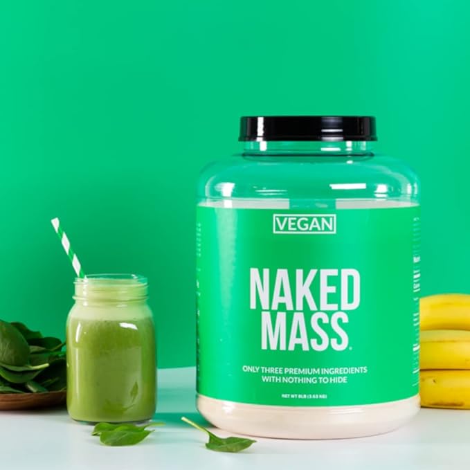 Naked Mass - Chocolate Vegan Weight Gainer - 8Lb Bulk, GMO Free, Gluten Free, Soy Free & Dairy Free. No Artificial Ingredients - 1,280 Calories - 11 Servings