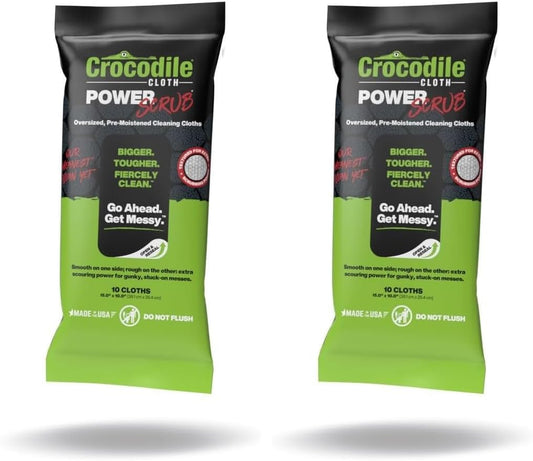 Crocodile Cloth PowerScrub - 10 Dual Surfaced Cloths, 10in X 15in. Large, Moist, Absorbent and Disposable Cleaning Cloths. Safe on Skin and Multiple Surfaces (Pack of 2)