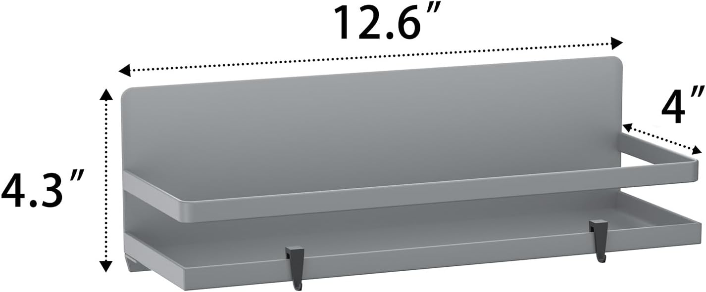 Magnetic Spice Rack for Refrigerator Moveable Magnetic Shelf Organizer Kitchen Seasoning Jars Storage Rack Fridge Magnet Organizer,Grey,4 Packs