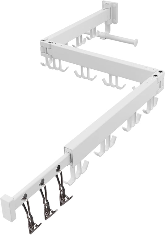 Wall Mounted Clothes Drying Rack,Drying Rack Clothing Wall Mount with Foldable Features(Tri-Fold),Space Saver,Wall Mounted Drying Rack for Laundry Balcony Bathroom (White)