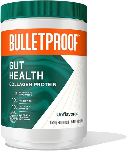Bulletproof Unflavored Gut Health Collagen Protein, 14 Ounces, 10g Grass-Fed 2 Billion 10g Prebiotics