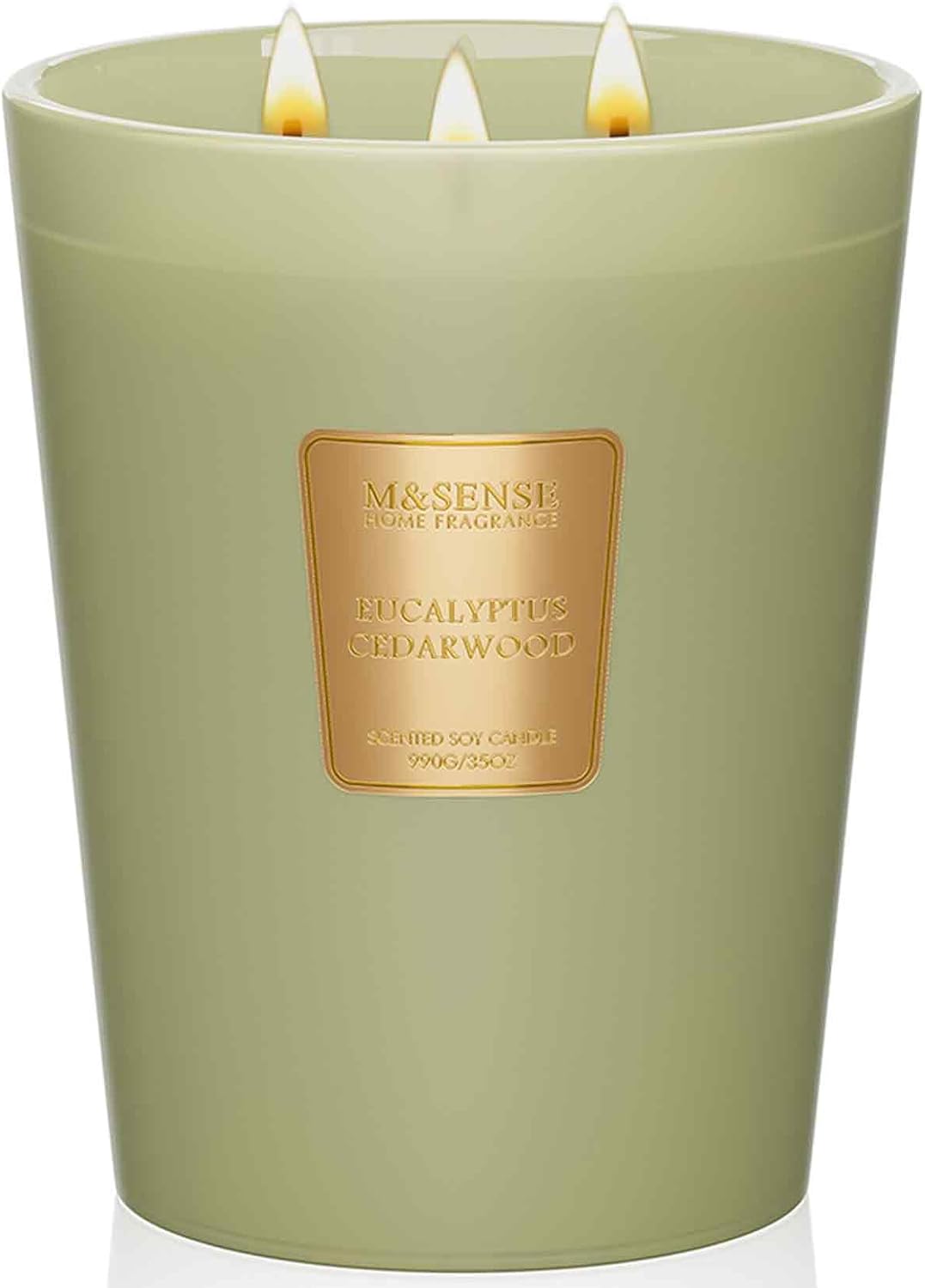 M&SENSE Eucalyptus & Cedarwood Scented Candle, 3 Wick 35oz Natural Soy Wax Candles for Home Scented, Green Candles Gift for Spring, 150 Hours Long Lasting Slow Burning