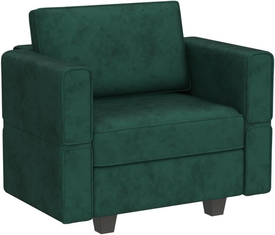 Belffin Velvet Modular Sectional Arm Chair Accent Chair with Storage Seat Single Club Chair for Apartment Green