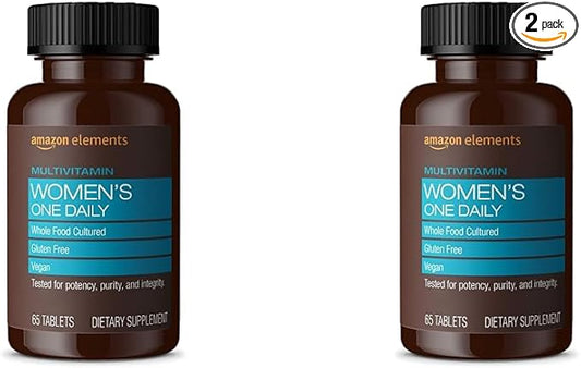 Amazon Elements Women’s One Daily Multivitamin, 59% Whole Food Cultured, Vegan, 65 Tablets, 2 Month Supply (Packaging May Vary) (Pack of 2)