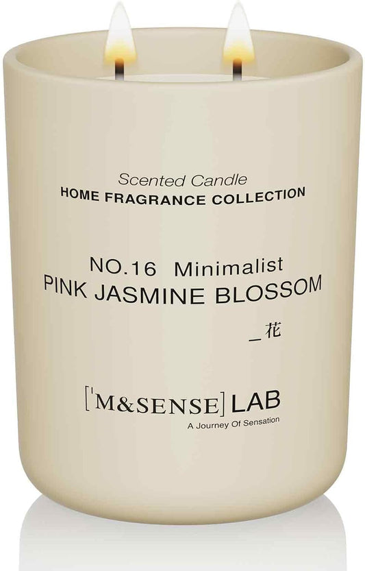 M&SENSE Natural Soy Candle| Pink Jasmine Blossom | 16.6 oz, 95H Burn | Minimalist Scented Candle for Relaxation, Gifting, Home Décor | for Bedroom, Office, Party Large