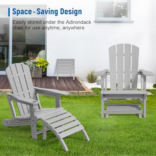 Adirondack Ottoman, All Weather Foot Rest for Adirondack Chair, HDPE Plastic Adirondack Footstool,Outdoor Footrest for Patio,Backyard, Lawn, Fire Pits,Grey